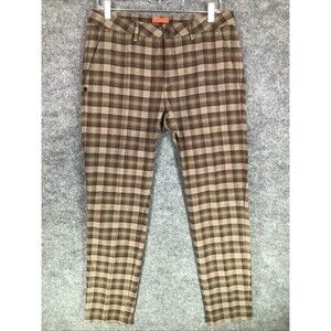 Distretto Made in Italy Wool Plaid Pants 34x30 Brown Olive Tartan Slim Fit